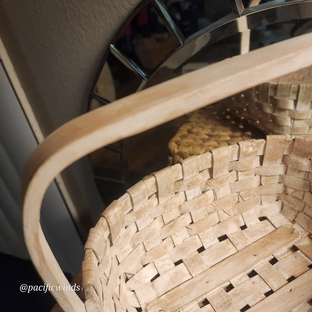 ASH WOOD VINTAGE WOVEN WHITEWASHED BASKET GATHERING BASKET